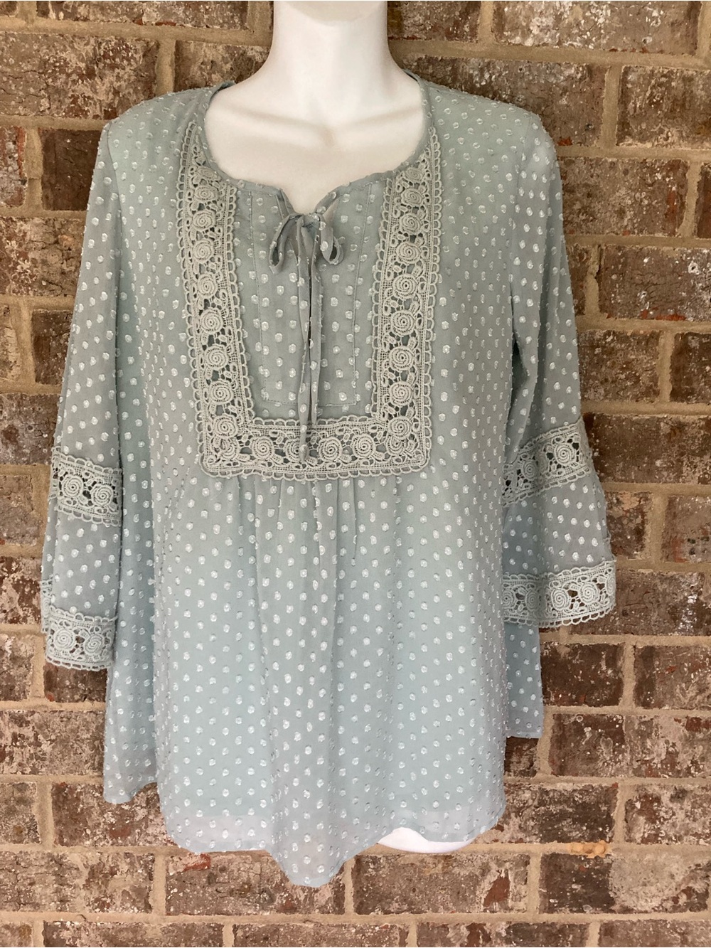 Krazy Kat Bell Sleeve Swiss Dot Lined Chiffon Blouse Size Small NWT